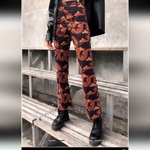 MOTEL ROCKS Black and Orange Dragon Print Pants